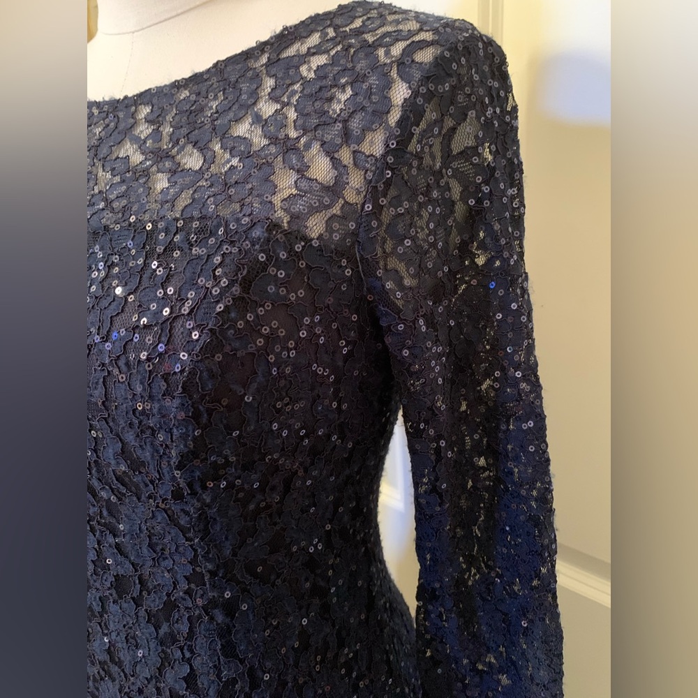 Navy Sequin 6 SLNY SL Fashions New York Round Neck Zip Back Midi - Picture 4 of 9